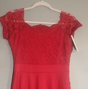 Formal off the shoulder hi low lace top dress